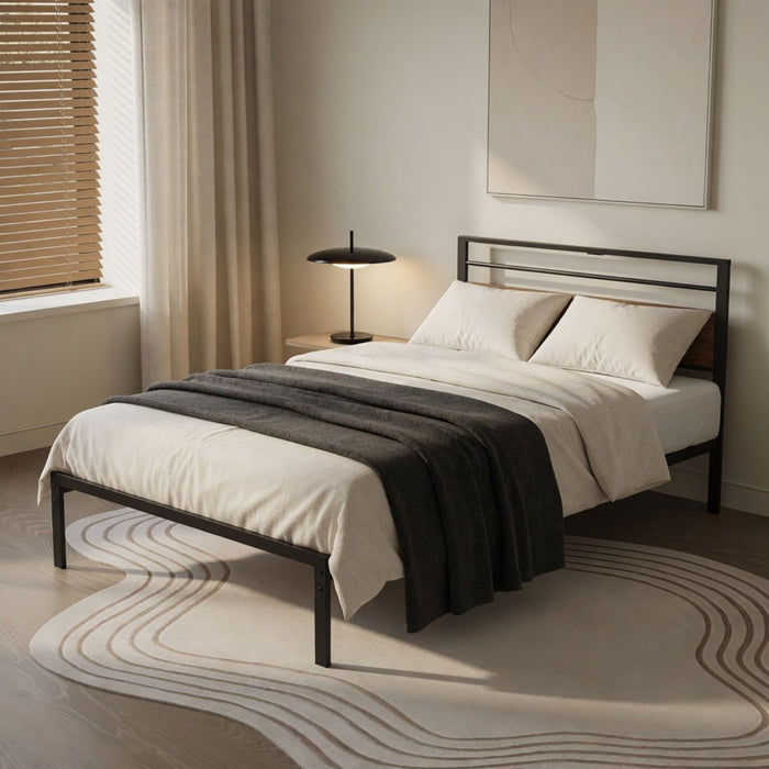 Platform Bed Frame With Charging Station & Headboard Shelves
