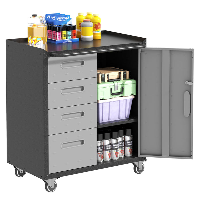 Sturdy Metal Tool Storage Cabinet With Wheels Durable Garage, Office & Home Organizer Steel