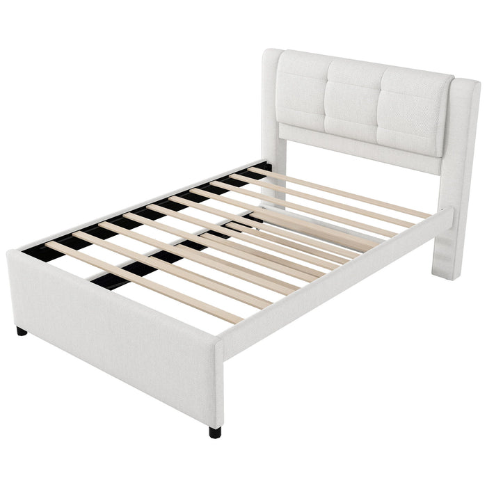 Upholstery Platform Bed With Trundle,Trundle Can Be Flat Or Erected