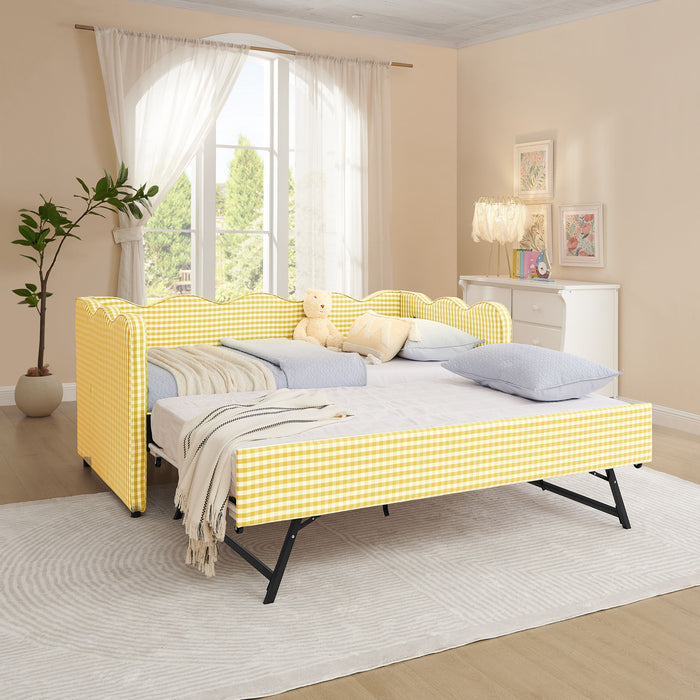Gingham Daybed With USB Charging Port, Wave-Shaped Design