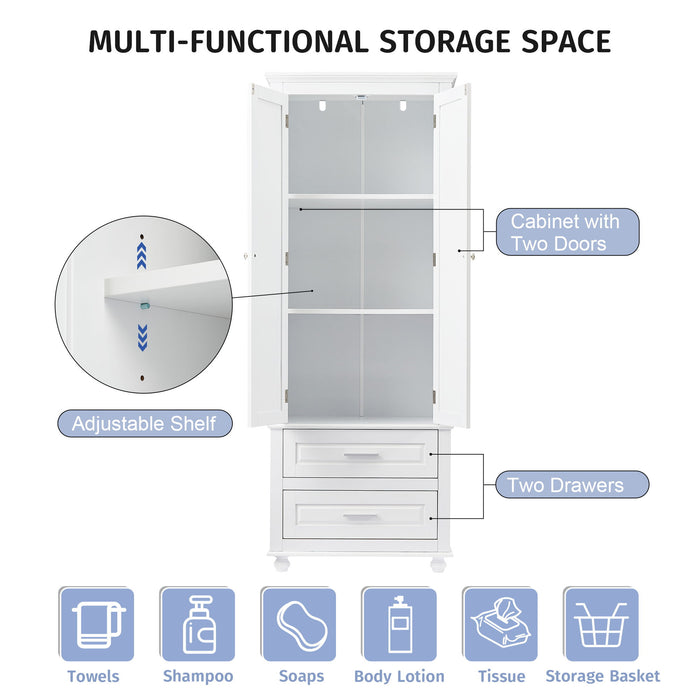 Tall Storage Cabinet With 2 Drawers For Bathroom