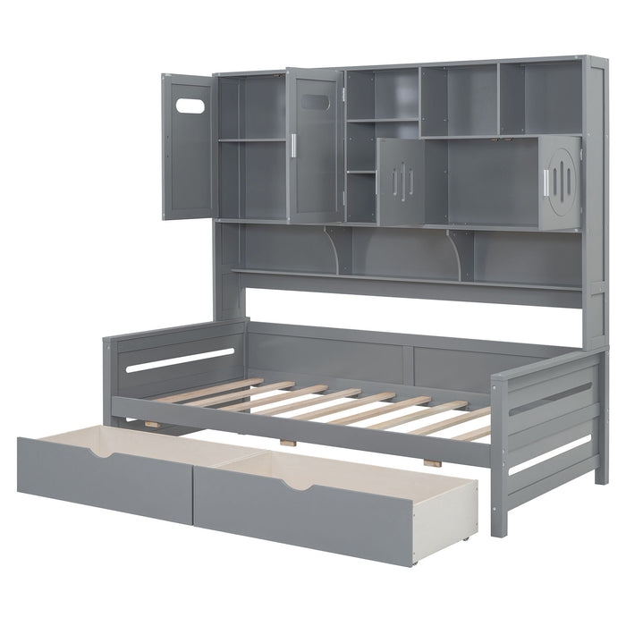 Daybed With All-In-One Cabinet And Shelf