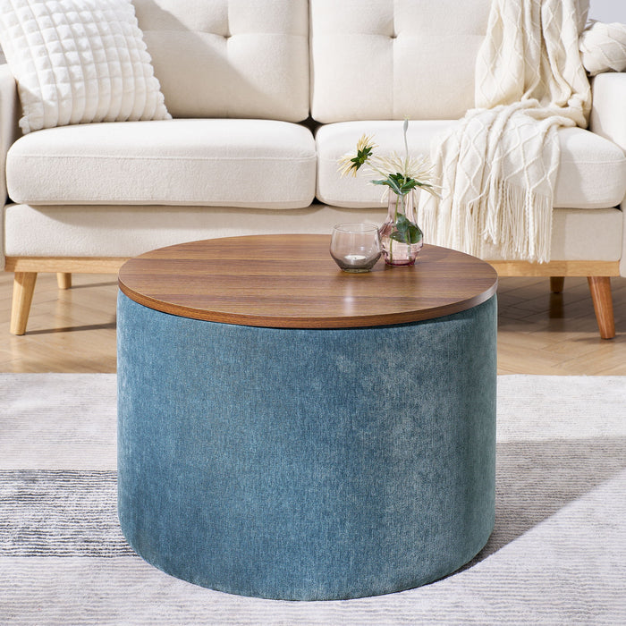 Classic 2 Piece Round Storage Ottoman Set With Drum Shaped Stool