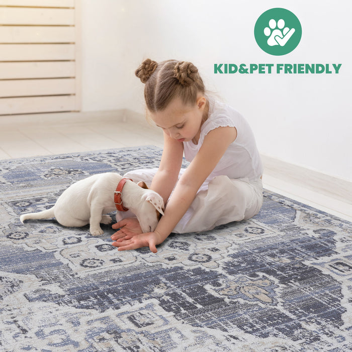 Payas - 6' X 9' Medallion Area Rug - Cream / Blue