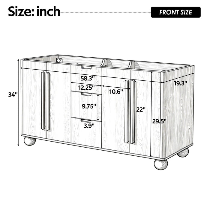 Bathroom Vanity Cabinet Only, 3 Drawers 4 Doors, Soft Close, Adjustable Shelf - Wood