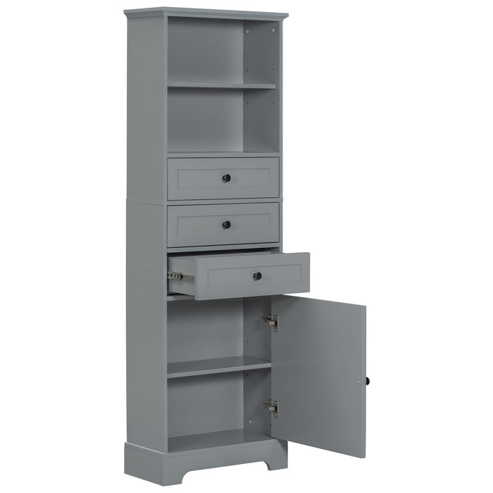 Tall Storage Cabinet With 3 Drawers And Adjustable Shelves For Bathroom