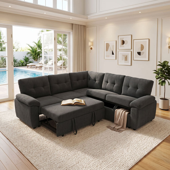 Convertible Sectional Sofa Bed With Pull Out Sleeper And Storage