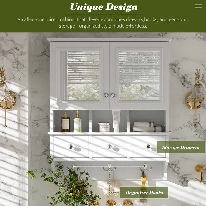 Modern Bathroom Mirror Cabinet With Drawers, Organizer Hooks, And High-Definition Mirrors