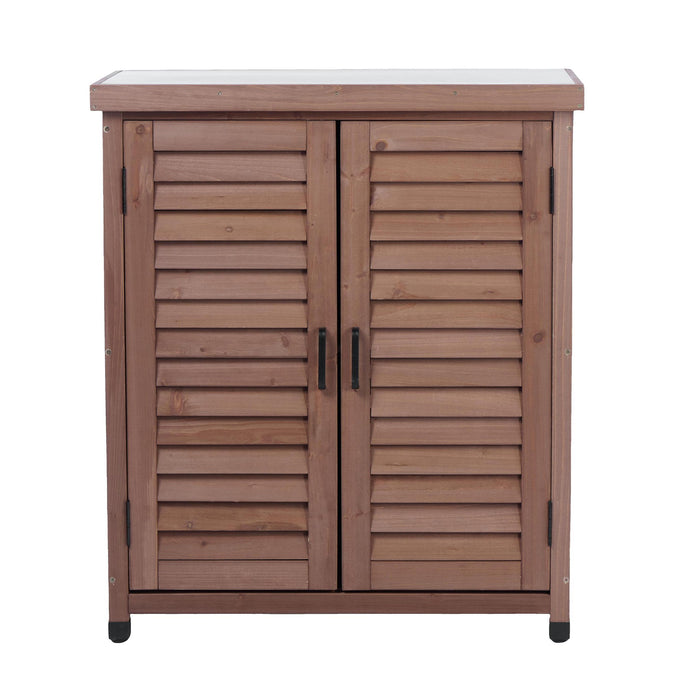 Potting Bench With Storage Cabinet And Metal Table Top For Outdoor