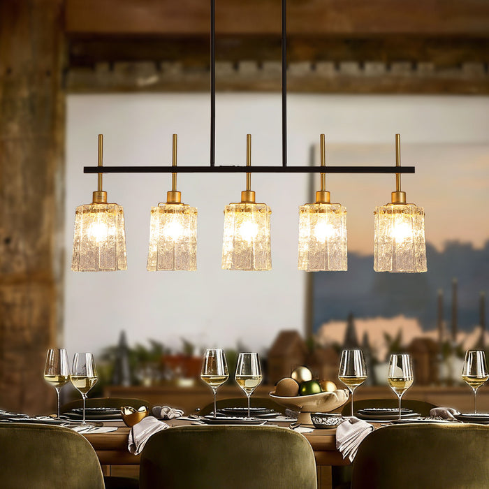 Chandelier 5 Light, Fixture Over Table - Black / Gold