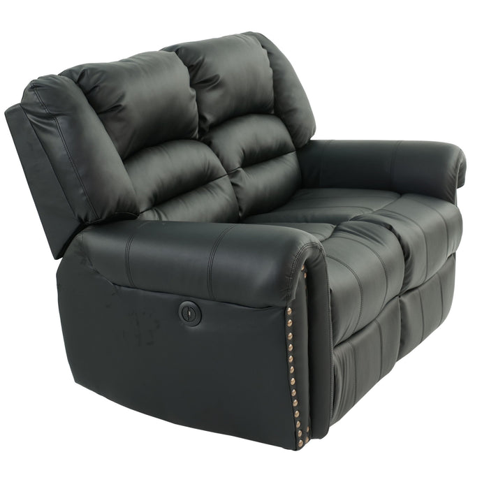 Plush Relax Power Reclining Loveseat 2 Seat Couch With USB Charging Armrest Cushion Living Room Furniture - Black