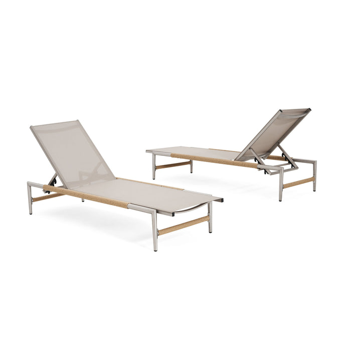 Hargrove - Outdoor Patio Aluminum Chaise Lounge (Set of 2) - Natural / Silver