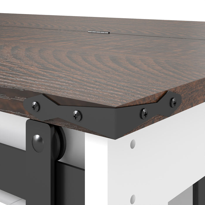 Mobile Dog Crate With Flip Top Feeding Door, Dual Access & 5 Caster System (2 Locking) - Brown White