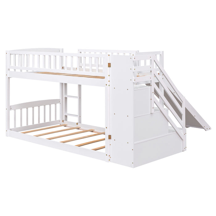 Twin Over Twin Stairway Bunk Bed With Two Drawers And Slide