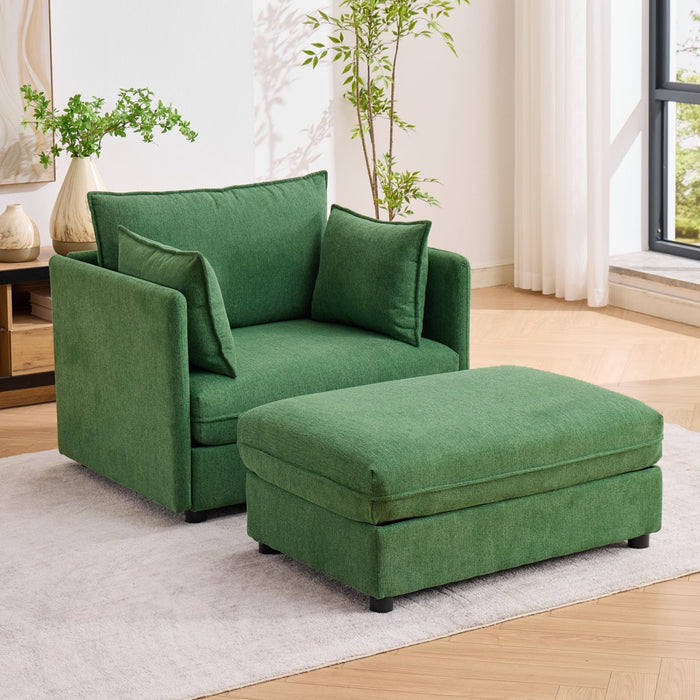 Oversized Deep Seat Accent Chair With Matching Storage Ottoman & Throw Pillows