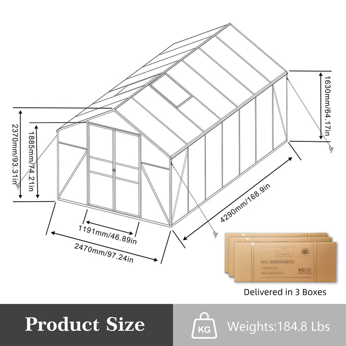 Gain Height Windproof Greenhouse All Season Outdoor Garden Shelter