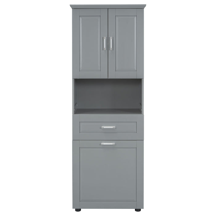 Tall Bathroom Cabinet With Tilt-Out Laundry Basket And Upper Storage