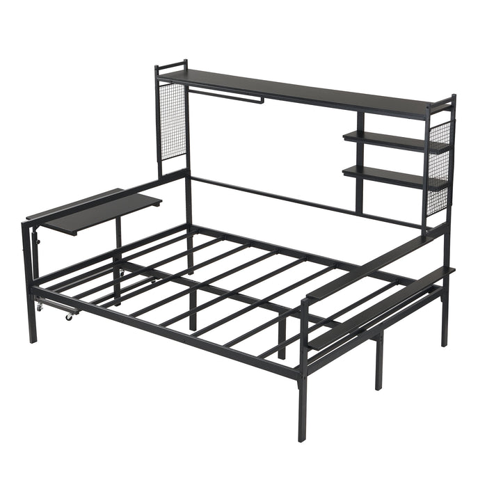 Daybed With Movable Desk, Grid, Shelves And Clothes Hanger