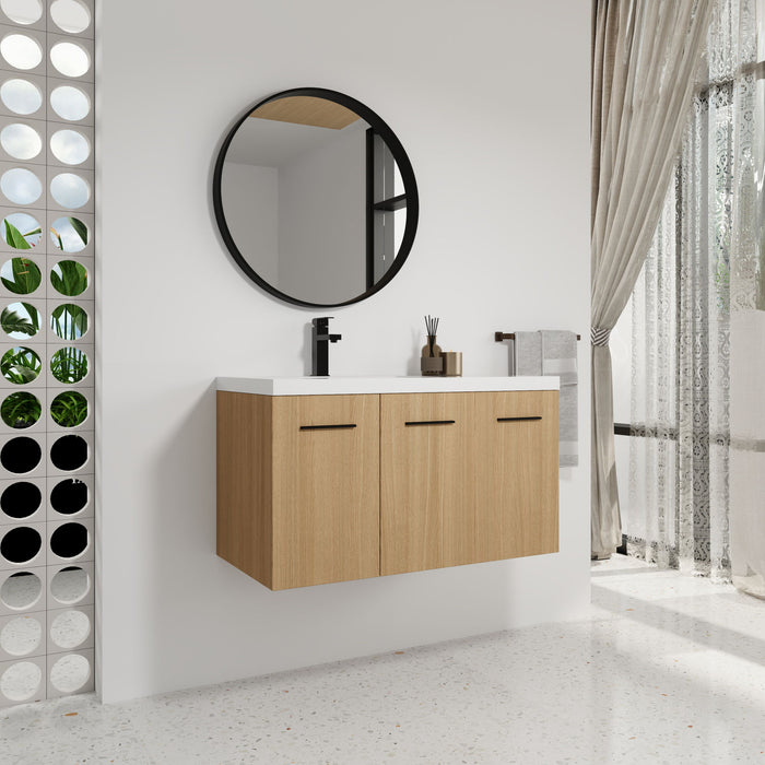 Wall Mounted Floating Bathroom Vanity With Sink, 3 Door Modular Cabinet