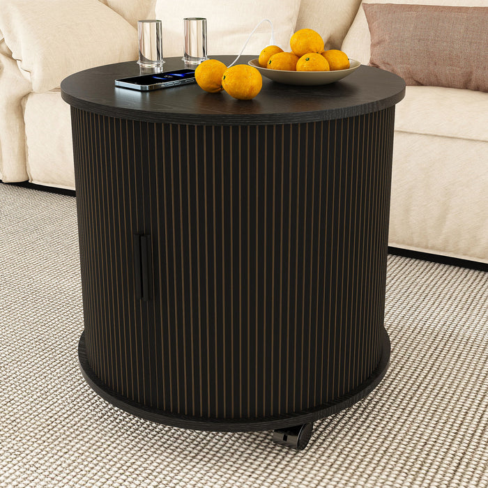Cylinder Nightstand With Charging Station & Sliding Door