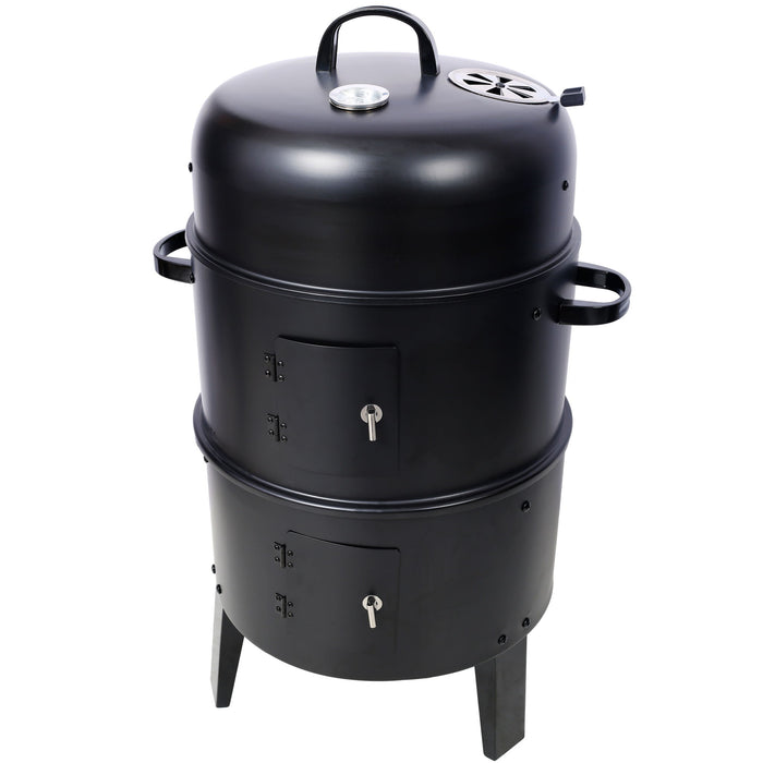 Portable Charcoal Smoker Grill For Outdoor Cooking - Black