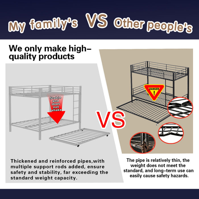 Bunk Bed For Kids, Convertible Frame With Ladders & Guardrail