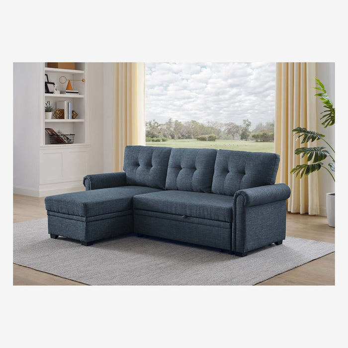 Blend Upholstered Sleeper Sofa With Reversible Chaise And Tufted Back - Dark Blue