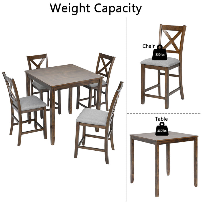 5 Piece Dining Table Set, Wooden Dining Square Table Set For 4