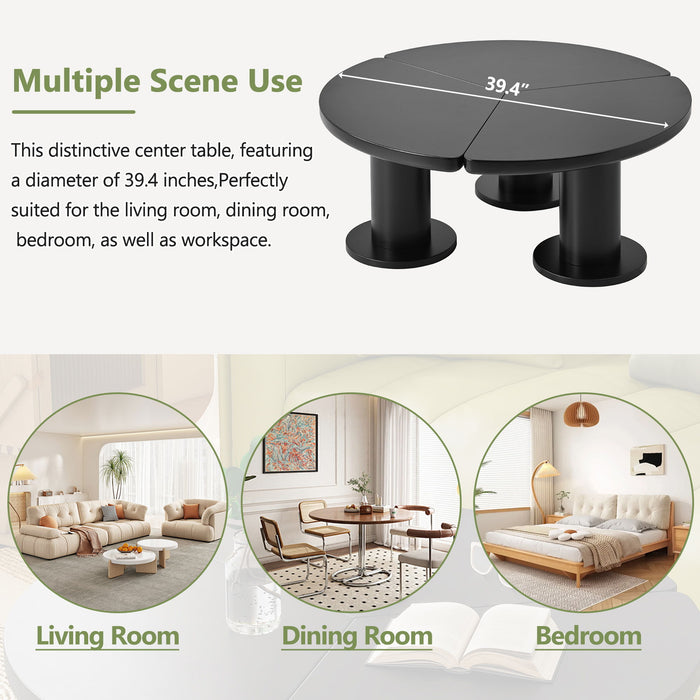 Round Petal Shaped Coffee Table With 3 Thick Legs