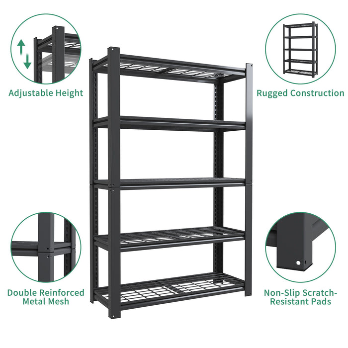 Heavy Duty 5 Tier Adjustable Metal Mesh Storage Rack With 2000 Lbs Capacity - Brushed Nickel