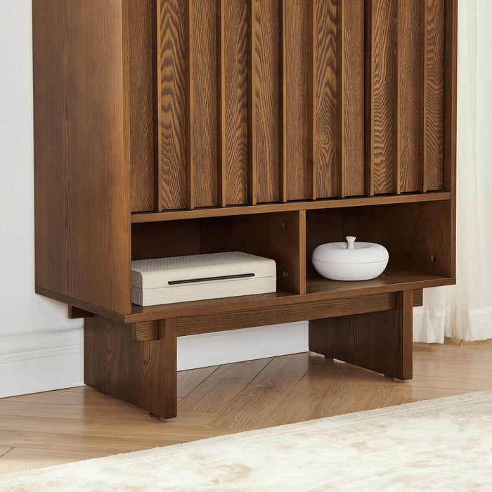Sideboard Buffet Cabinet With Grille Slat Design With 3 Doors And Adjustable Shelves