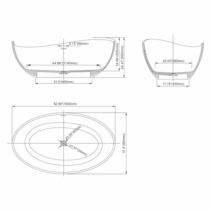 Freestanding Solid Surface Soaking Bathtub For Bathroom
