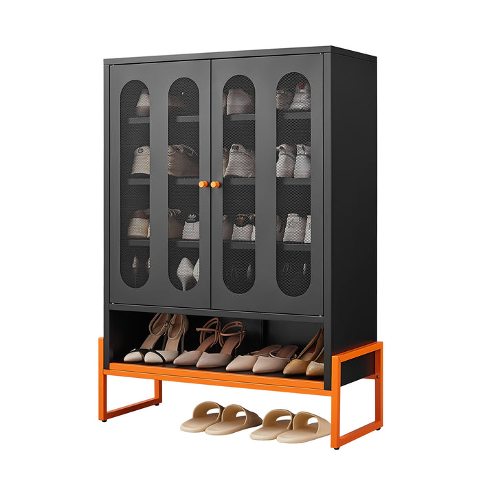 Modern Metal Shoe Cabinet With DoublebSided Mesh Doors And Adjustable Partitions