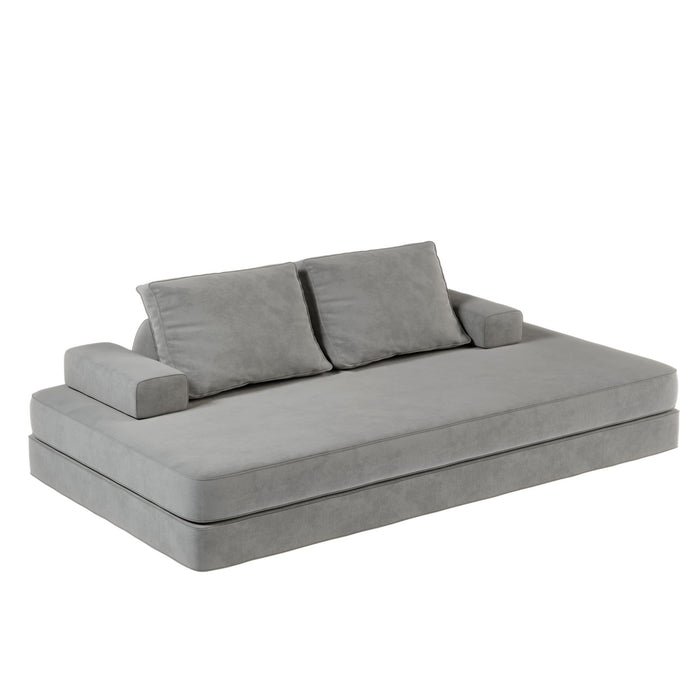 Multifunctional Convertible Sofa Bed With 2 Tumbler Backrests And 2 Pillows, Deep Seat Couch