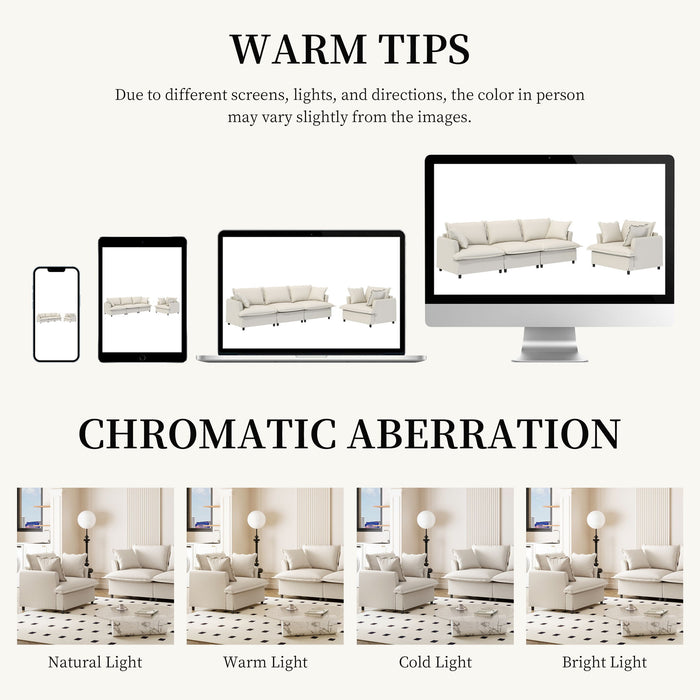 Living Room Set Modular Sectional Couch, Upholstered Sofa & Armchair & Movable Ottoman