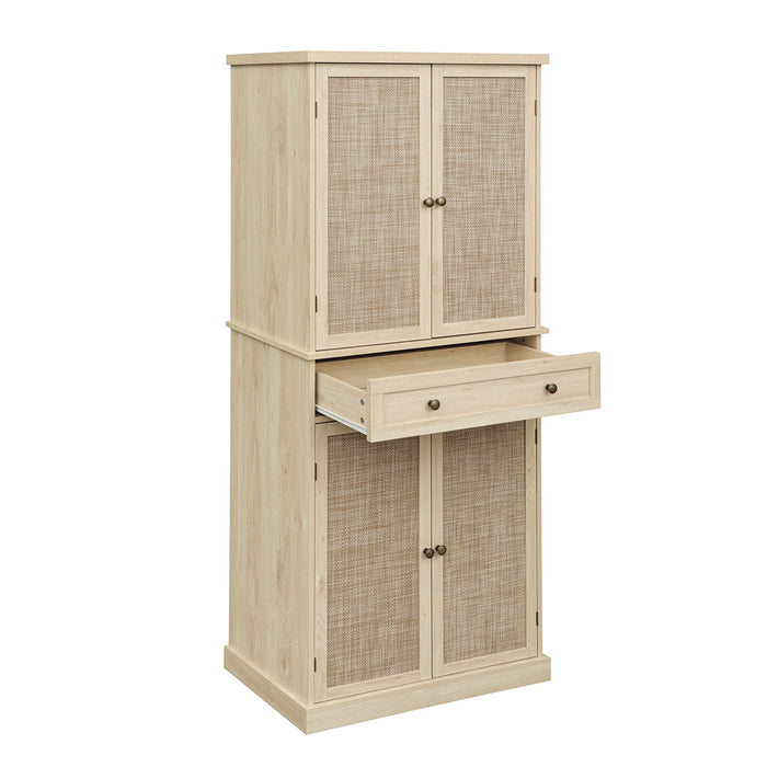 4 Door Storage Cabinet With 1 Drawer And 4 Adjustable Inner Shelves - Natural
