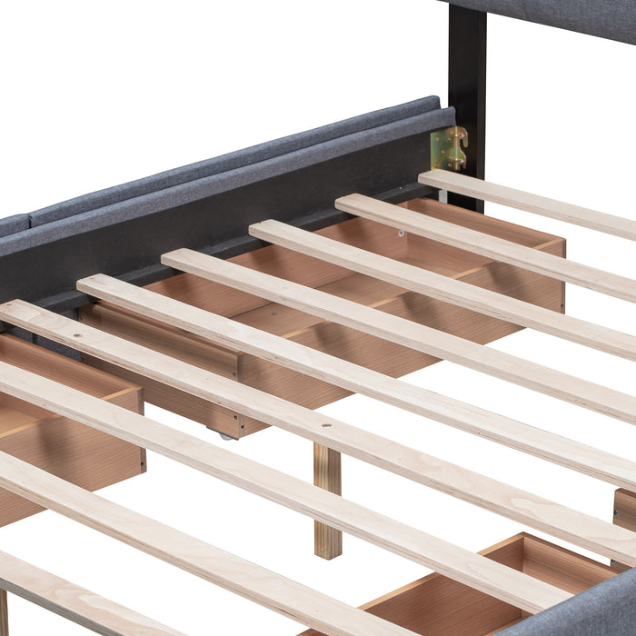 Upholstered Platform Bed With Classic Headboard And Drawers, No Box Spring Needed