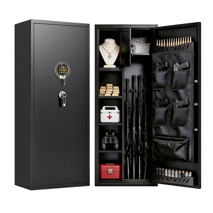 Rifle Safe, Biometric & Keypad Lock, Adjustable Gun Racks With Built In Alarm System