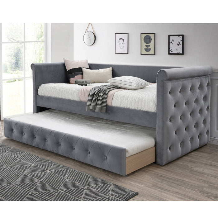 Contemporary Button Tufted Daybed With Slat Trundle