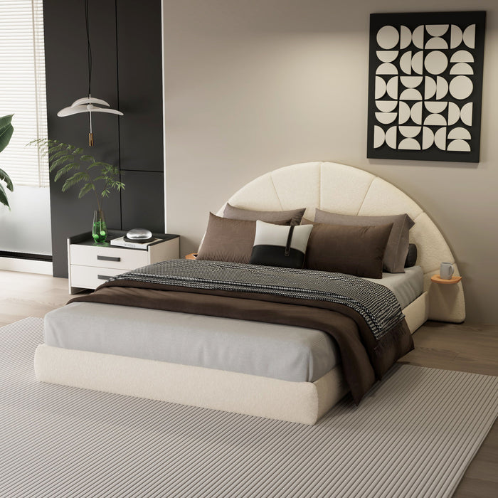 Queen Arched Bed With Small Table, Floor Standing Design - Beige