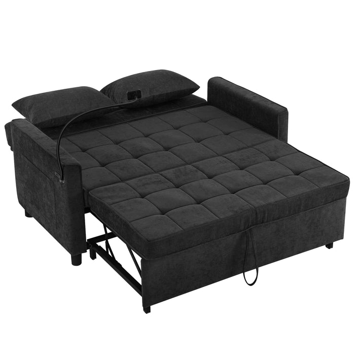 Loveseat Sofa Bed Sleeper With Reversible Backrest, Side Pockets, USB Ports, Phone Holder