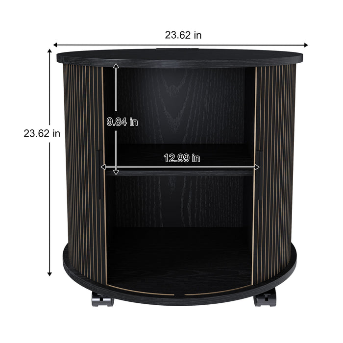 Cylinder Nightstand With Charging Station & Sliding Door
