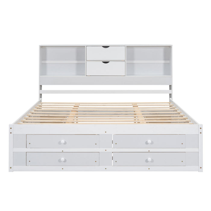 Platform Bed With Storage Headboard And 8 Drawers
