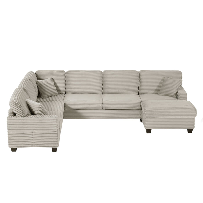 Upholstered U-Shaped Sectional Sofa With Movable Ottoman And Side Storage Pockets
