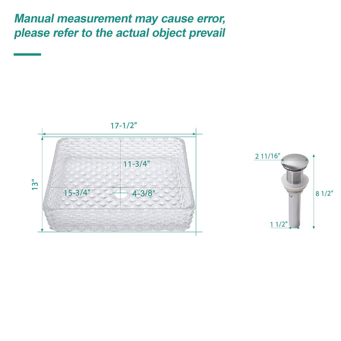 Rectangle Vessel Sink With Diamond Texture With Pop Up Drain (No Faucet) - White