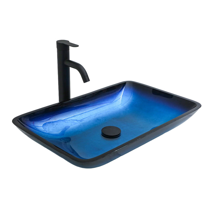 Gradient Tempered Glass Vessel Sink With Pop-Up Drain
