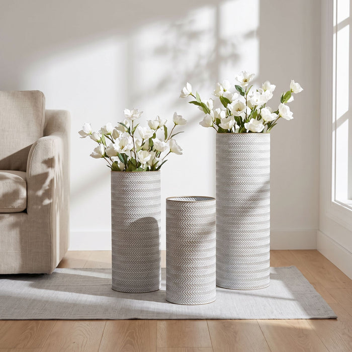 Decorative Tall Floor Vases For Home Decor (Set of 3) - White / Gold