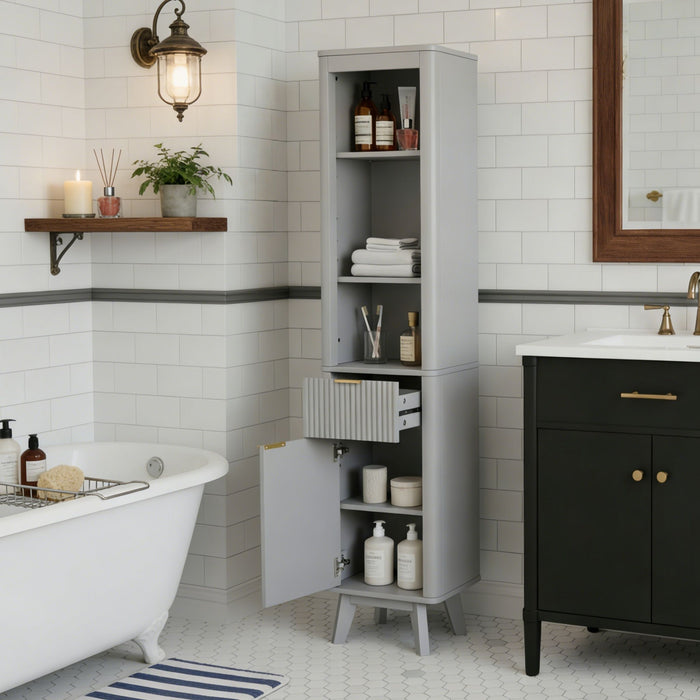 Tall Bathroom Storage Cabinet With Adjustable Shelves And 1 Drawer & Door