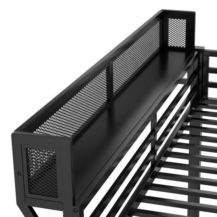 Queen Over Queen Bunk Bed With Ladder And Storage Shelf - Black