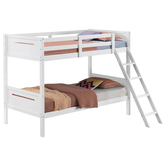 Bunk Bed With Built In Ladder, Safety Guardrails And Angled Access Step